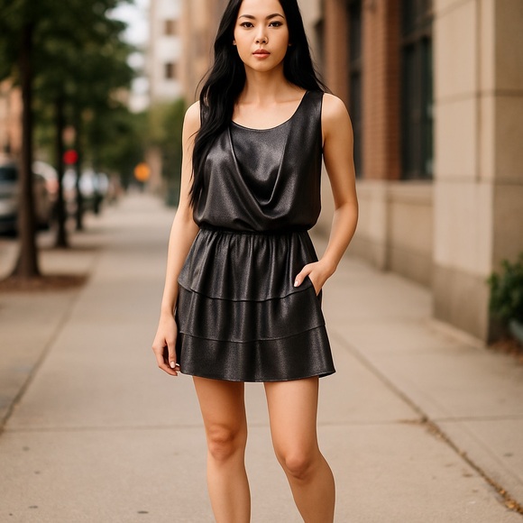 Banana Republic | NWT Ruffled Sleeveless Gray Dress for Women Size 4 Small - Picture 3 of 16